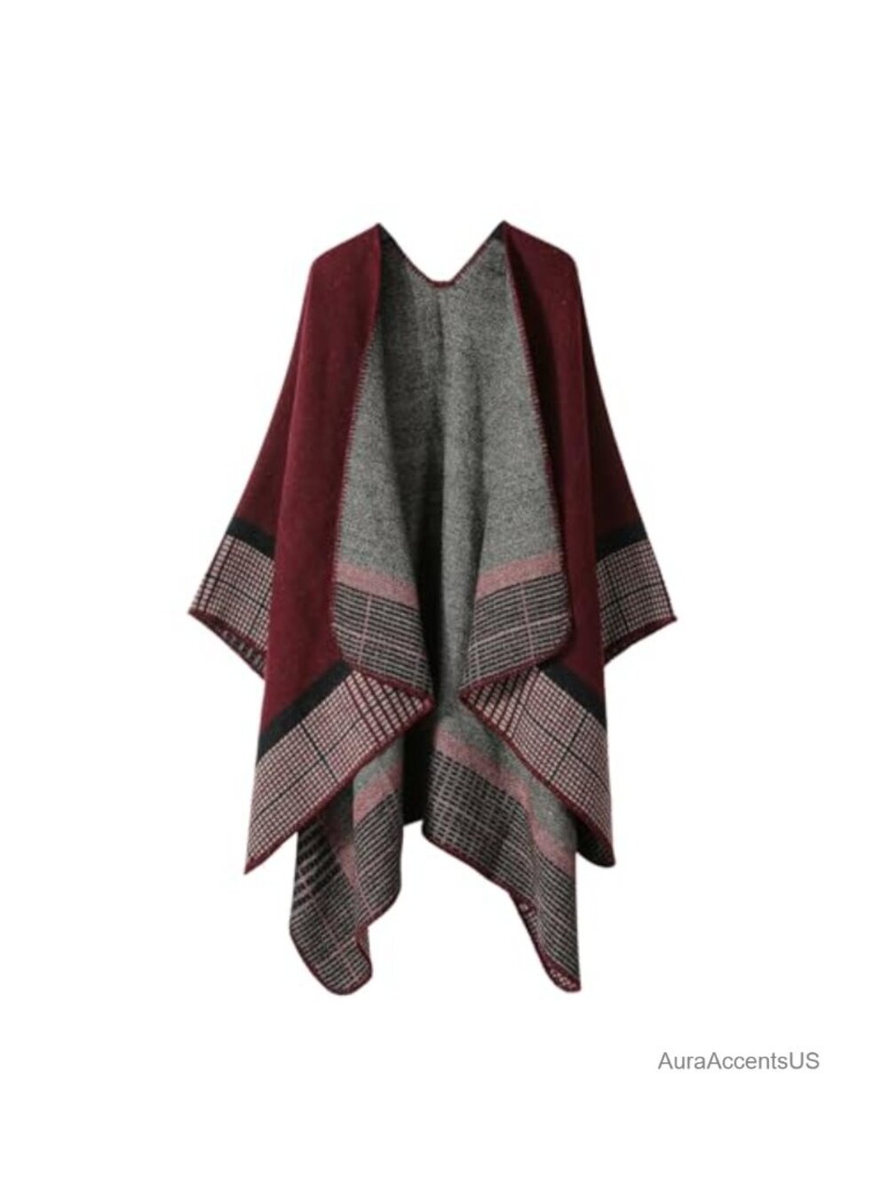 Reversible Poncho Shawl Wrap Open Front Acrylic Travel Cape for Women